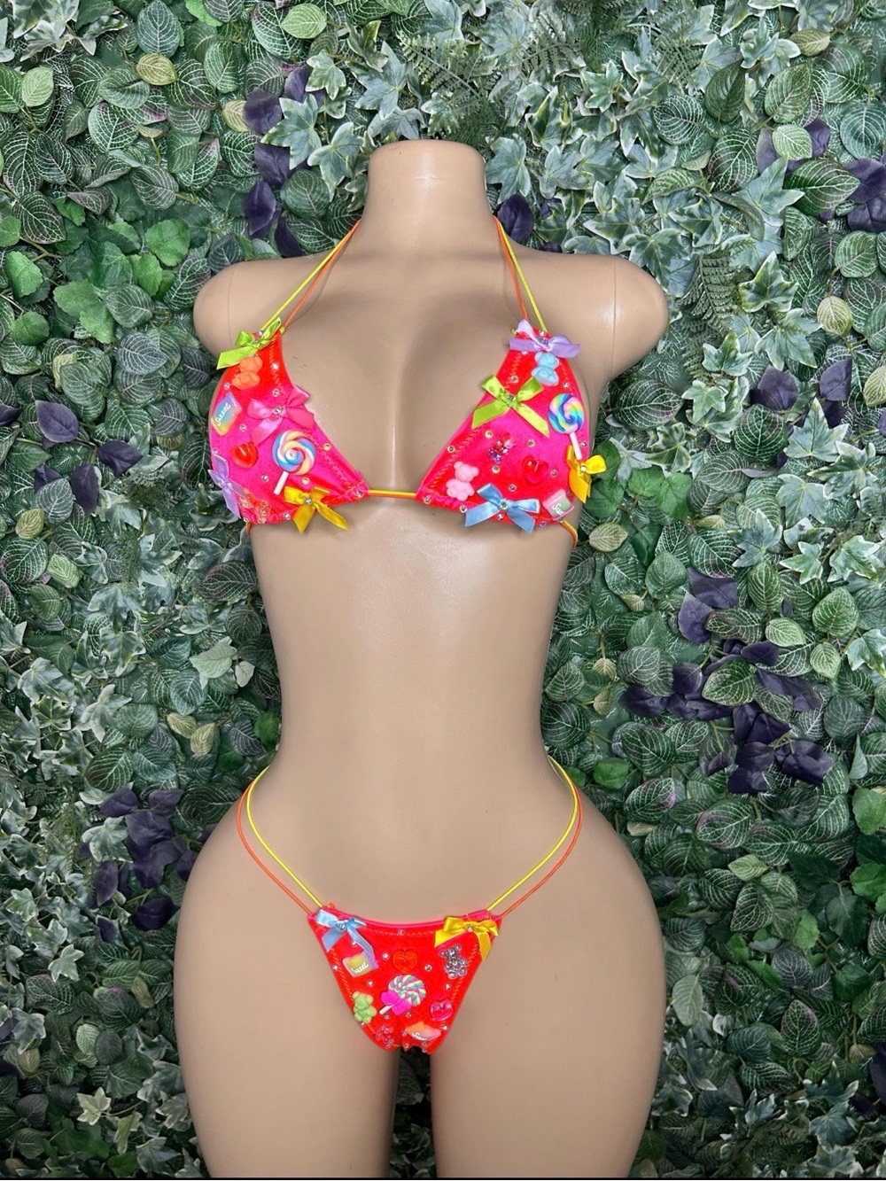 Bright Pink Candy-Embellished Women’s Bikini
